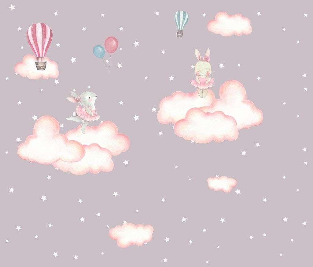 Фотообои в интерьере в детскую зайки в облаках   12-1595 фото