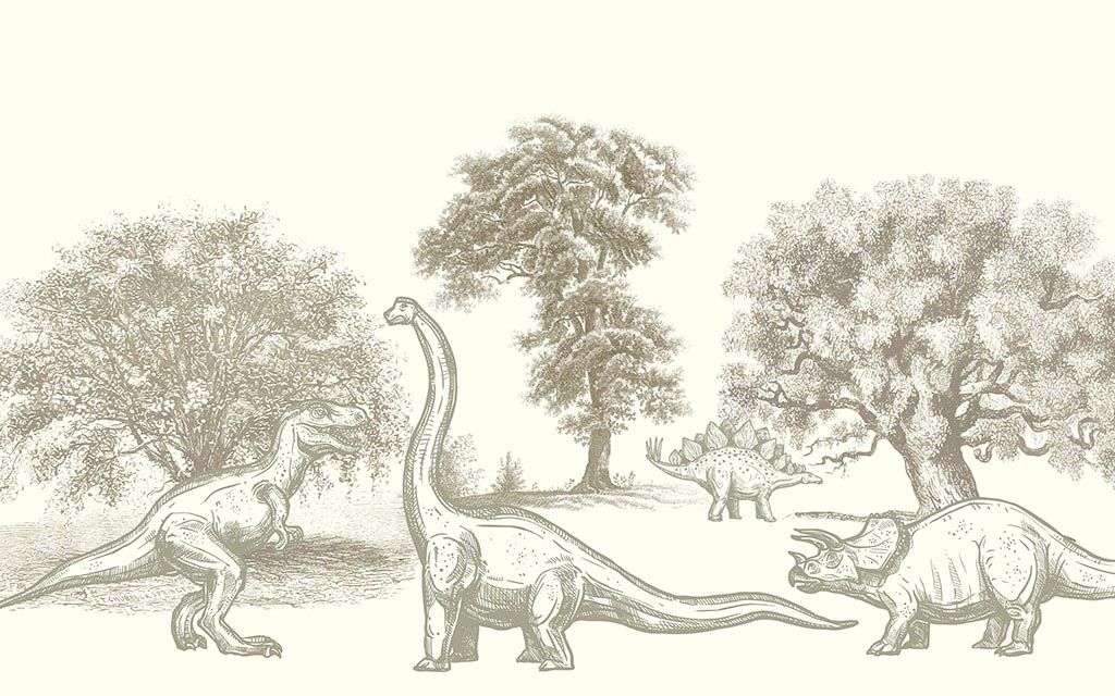 Фотообои в интерьере гравюра с динозаврами в детскую  12-1559 фото