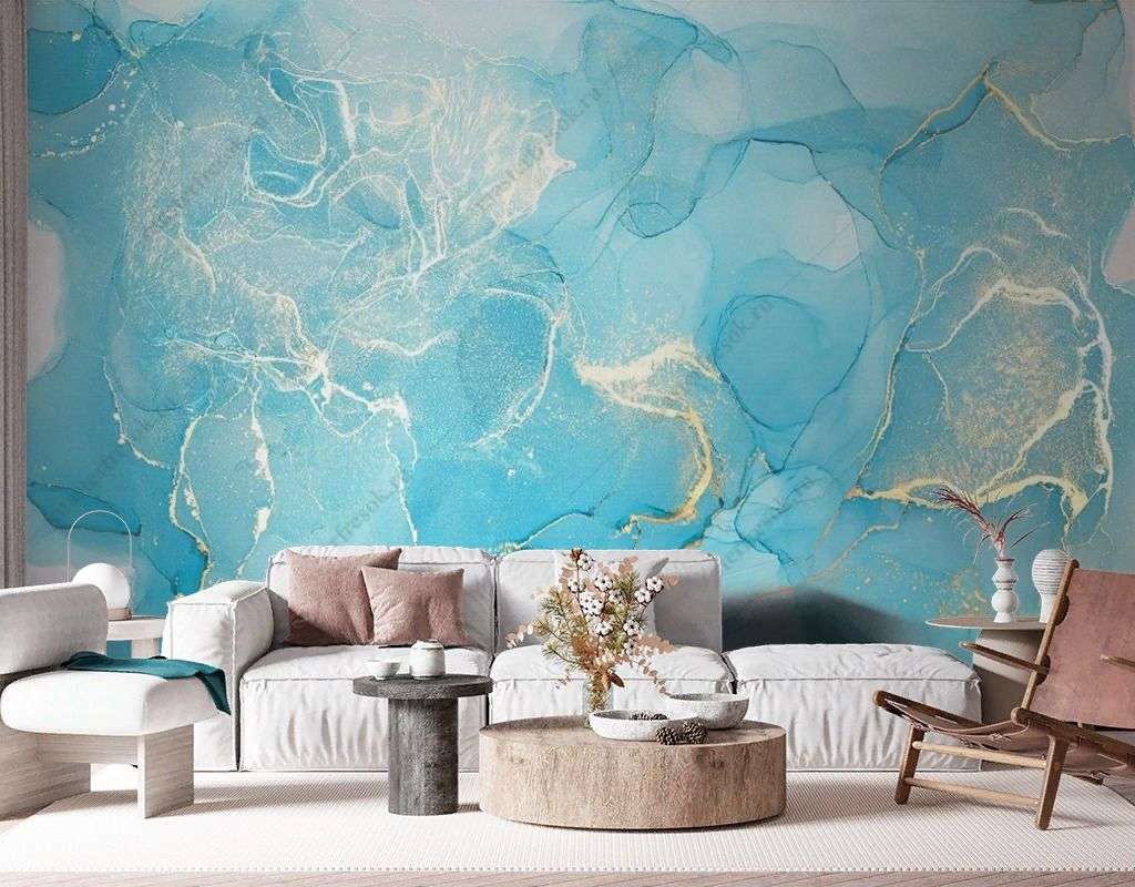 Фотообои в интерьере мрамор бирюзовый  9-1779 фото