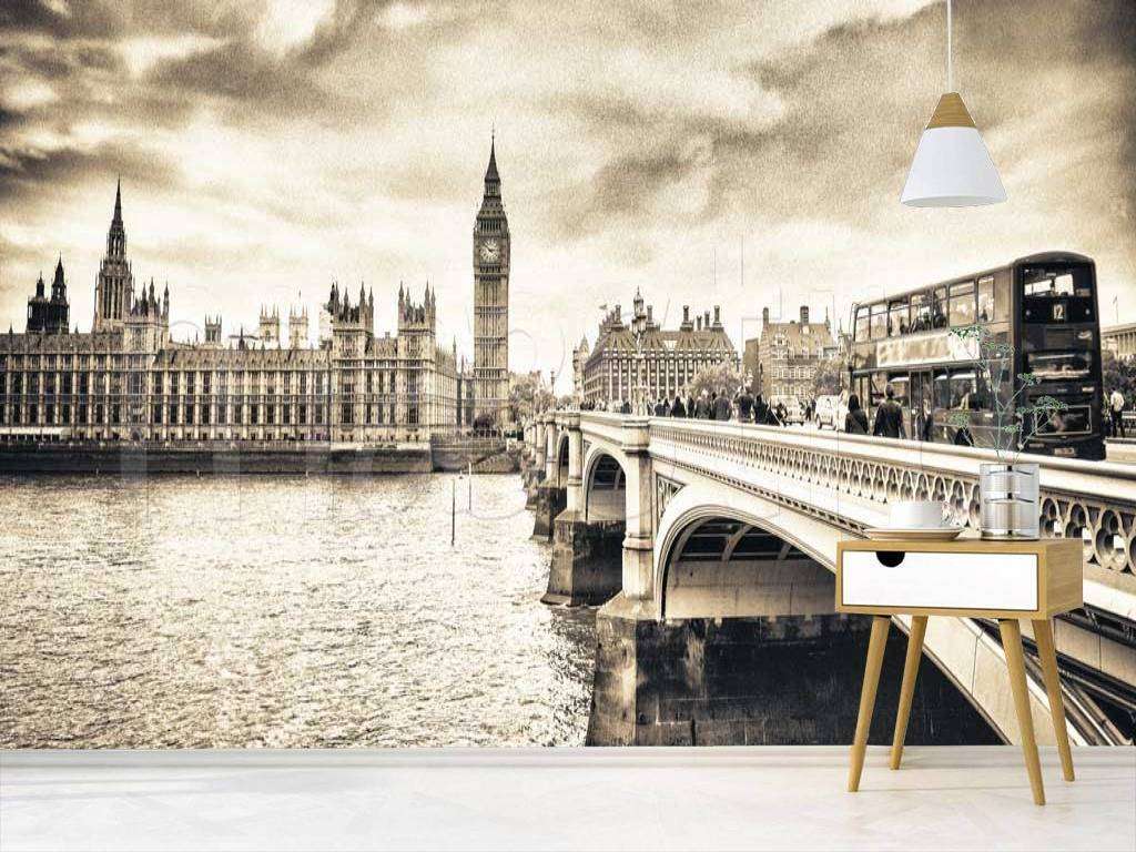 Фотообои в интерьере черно белая панорама лондона  9-505 фото