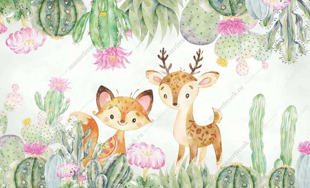 Фотообои в интерьере лисенок и олененок  15-875 фото