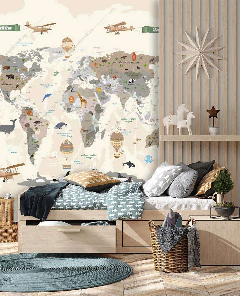 Фотообои в интерьере карта с именами  14-177 фото