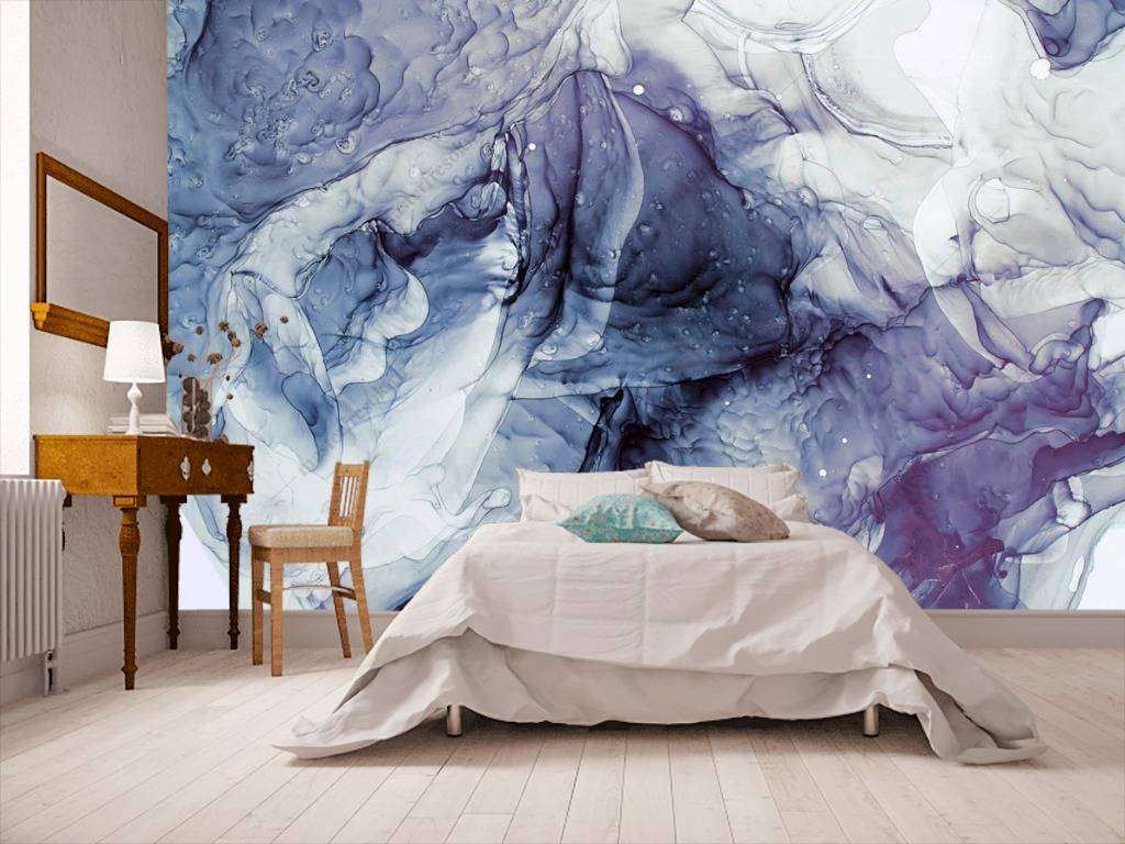 Фотообои в интерьере флюид арт синие чернила  9-1051 фото