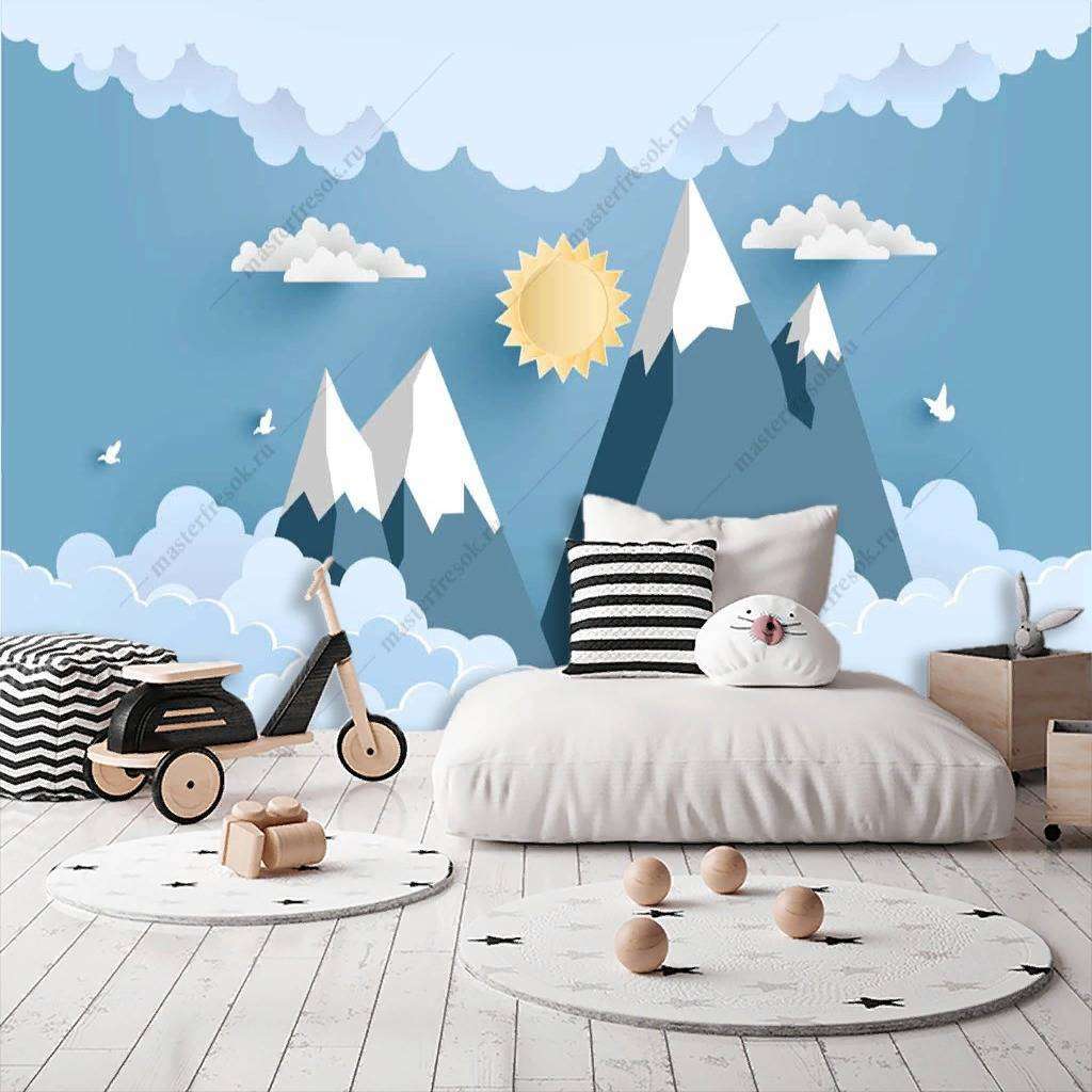 Фотообои в интерьере 3д горы и солнце  12-862 фото