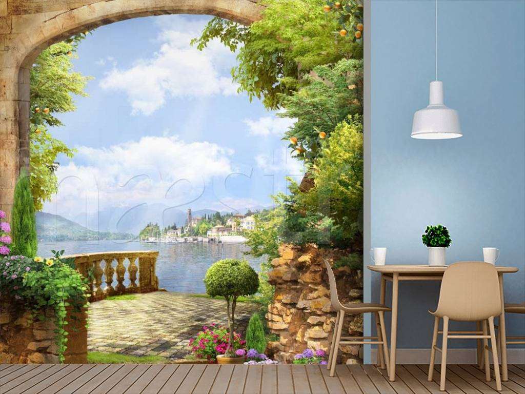 Фотообои в интерьере арка с выходом на набережную  11-057 фото