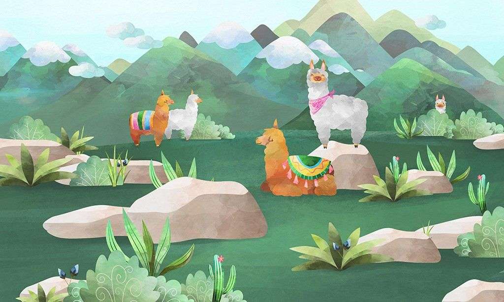 Фотообои в интерьере детские. альпаки на полянке   12-1616 фото