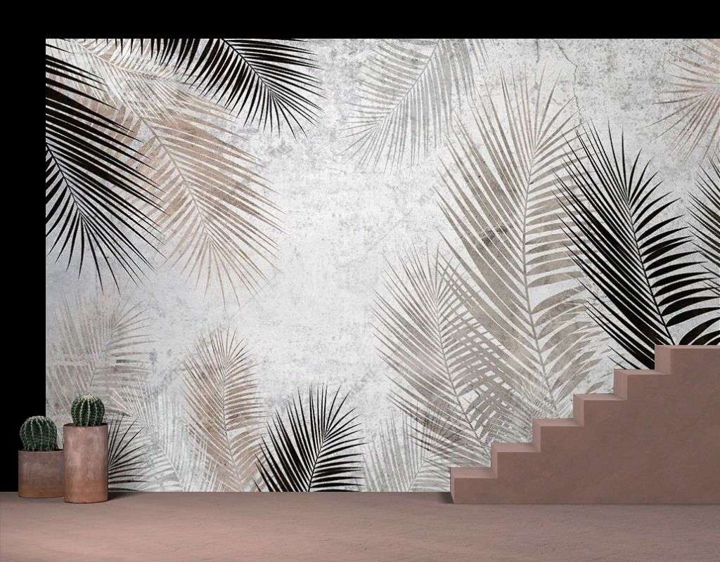 Фотообои в интерьере роспись стен пальмовые листья  9-1709 фото