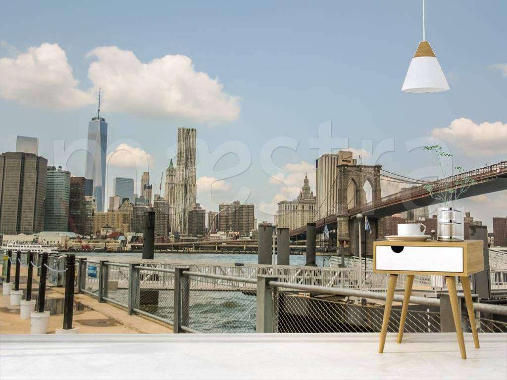 Фотообои в интерьере бруклинский мост в тумане  9-829 фото