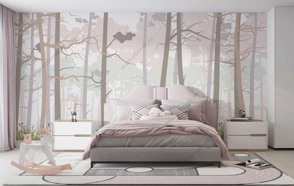 Фотообои в интерьере сказочный лес в дымке  14-459 фото