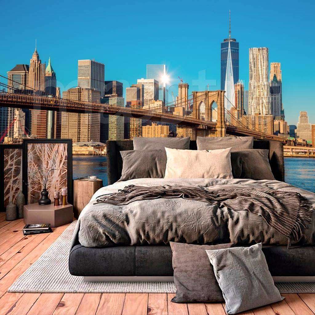 Фотообои в интерьере бруклинский мост в ясную погоду  9-832 фото