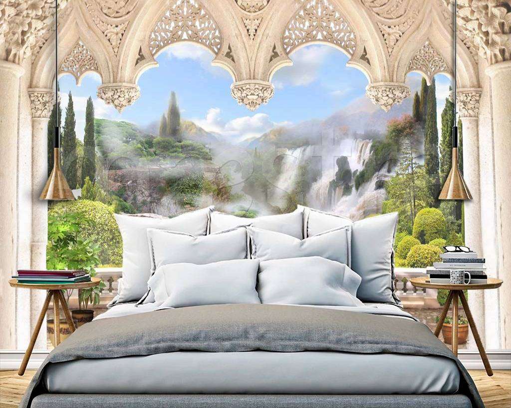 Фотообои в интерьере водопады в горах после дождя  3-045 фото