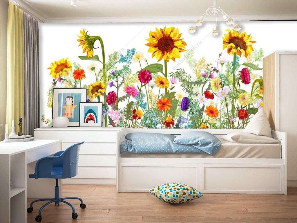 Фотообои в интерьере полевые цветы  9-1722 фото