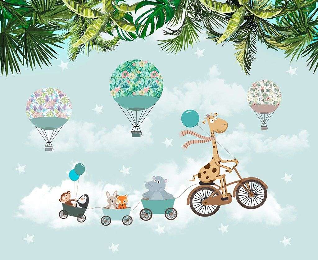 Фотообои в интерьере веселые зверята в тропиках  12-1461 фото