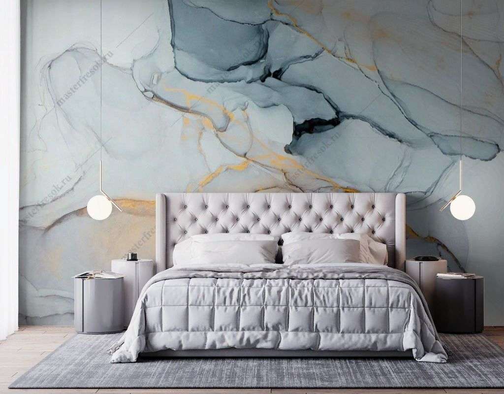 Фотообои в интерьере серо-голубая акварель  9-1658 фото