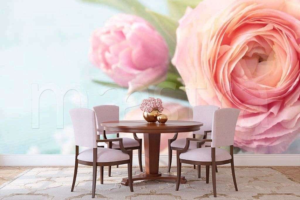 Фотообои в интерьере розовое на голубом  9-100 фото