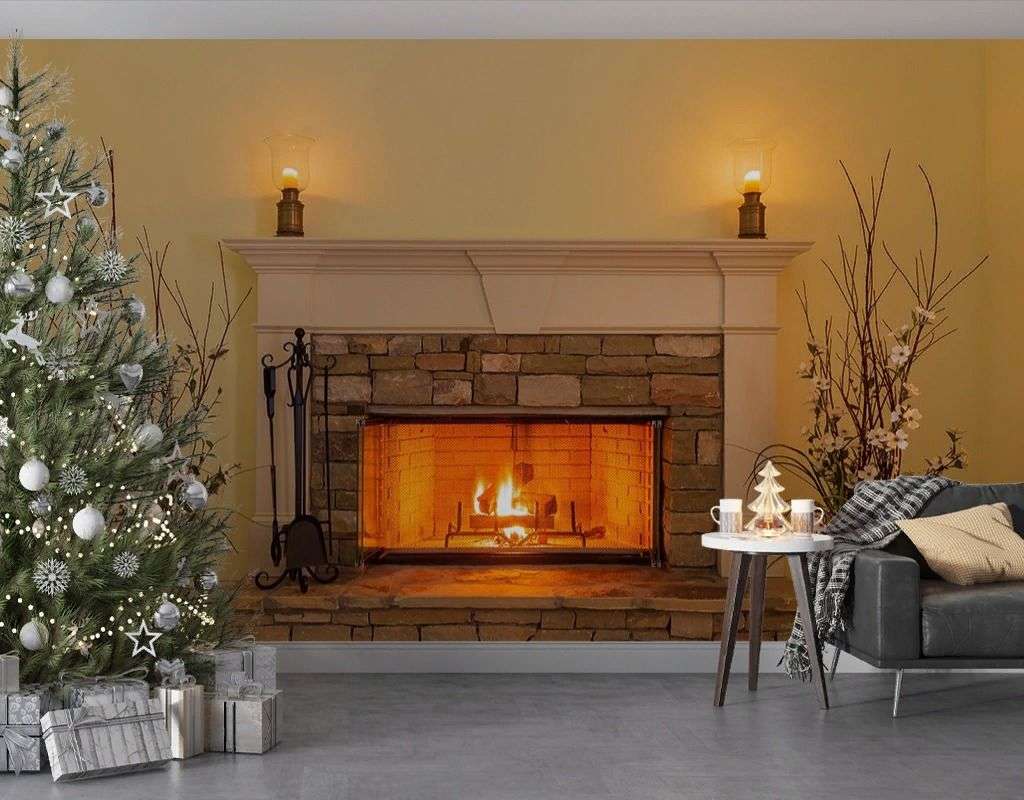 Фотообои в интерьере горящий огонь в камине  9-2012 фото