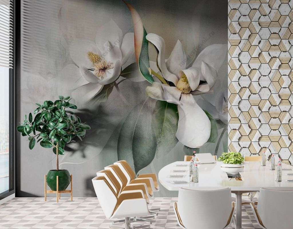 Фотообои в интерьере акварельные ирисы  13-413 фото