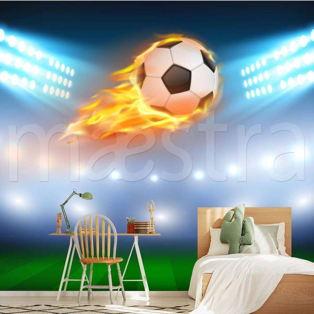Фотообои в интерьере горящий мяч над полем  12-520 фото