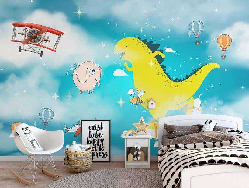 Фотообои в интерьере динозавр в небе  15-638 фото