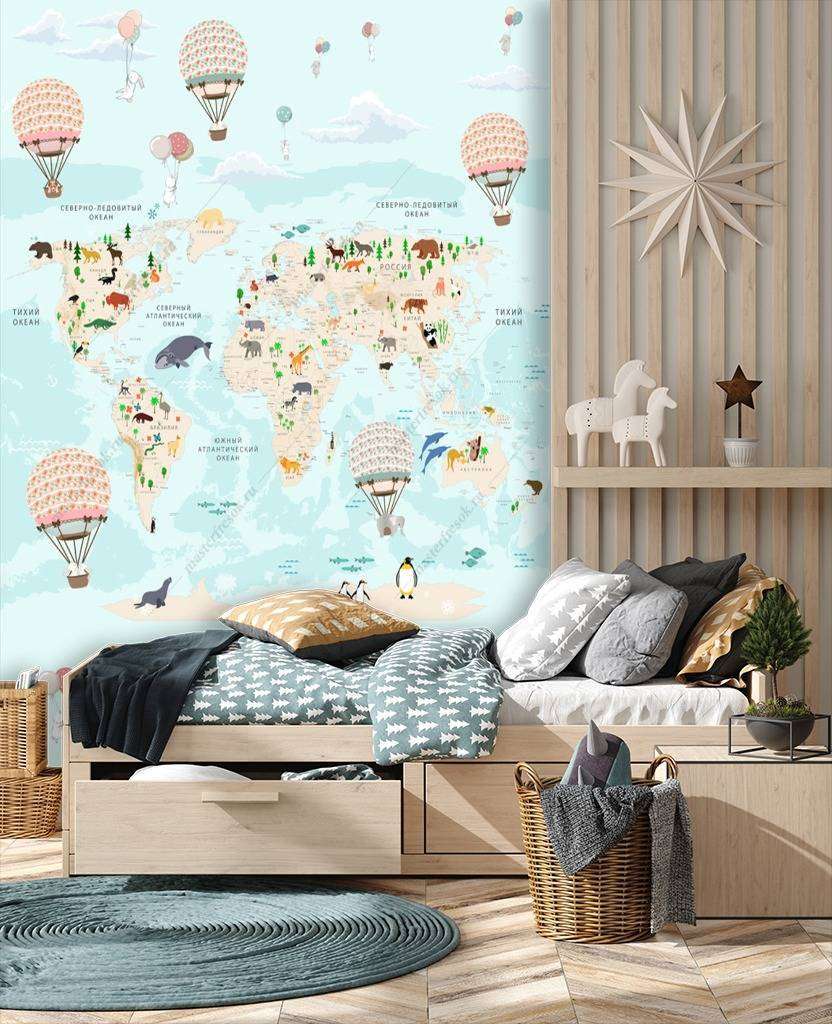 Фотообои в интерьере детская карта с шарами  12-992 фото