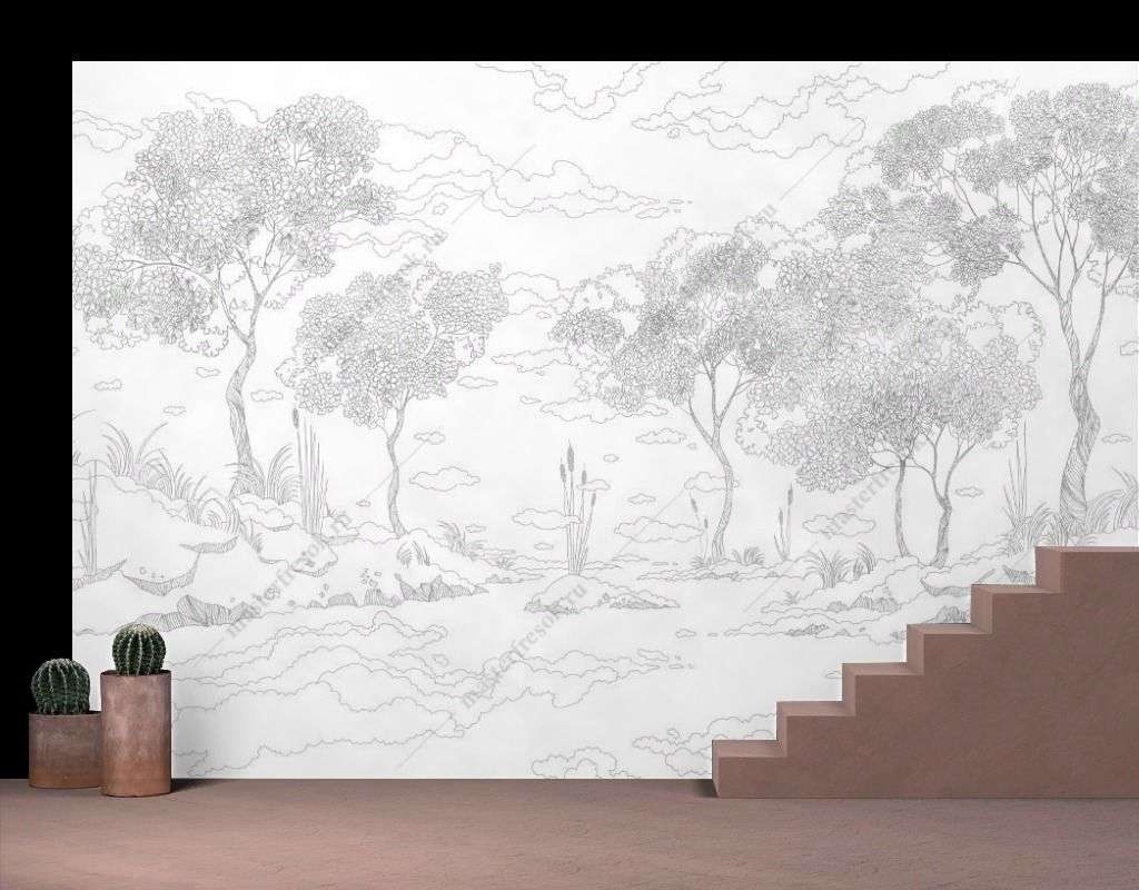 Фотообои в интерьере эскиз пейзажа  14-624 фото