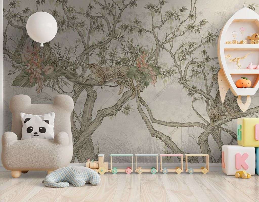 Фотообои в интерьере китайская живопись гепард  14-449 фото