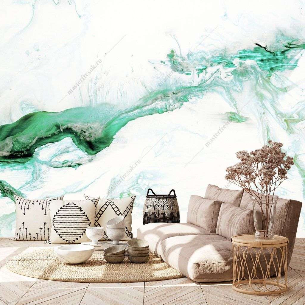 Фотообои в интерьере зеленый флюид арт  9-1419 фото