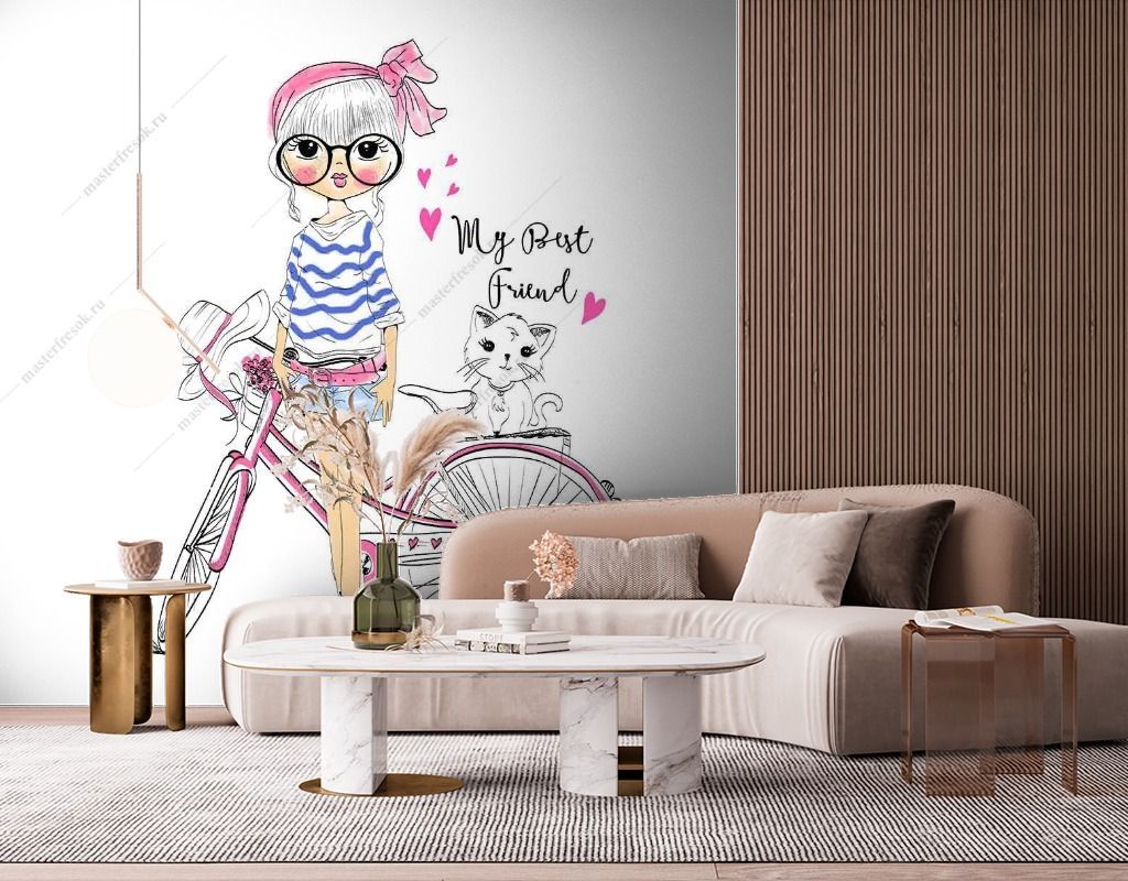 Фотообои Модная девочка с велосипедом  12-1442