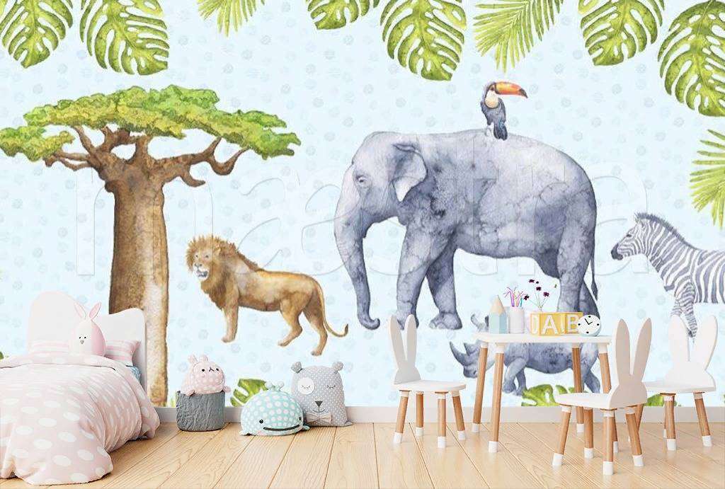 Фотообои в интерьере слон в джунглях  15-191 фото