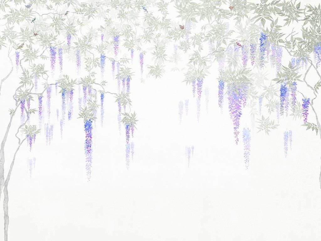 Фотообои в интерьере ниспадающие с ветвей цветы  9-1809 фото