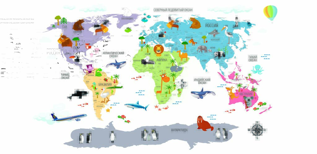 Фотообои в интерьере карта мира для малышей  12-1189 фото