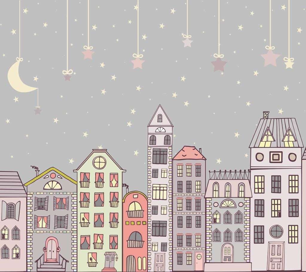 Фотообои в интерьере звездное небо над городком  14-156 фото