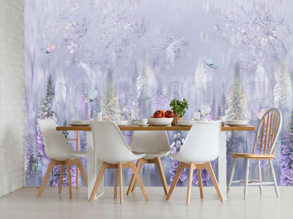 Фотообои в интерьере сиреневый луг  7-918 фото