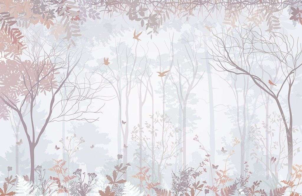 Фотообои в интерьере лес в нежно-розовых оттенках  12-1478 фото