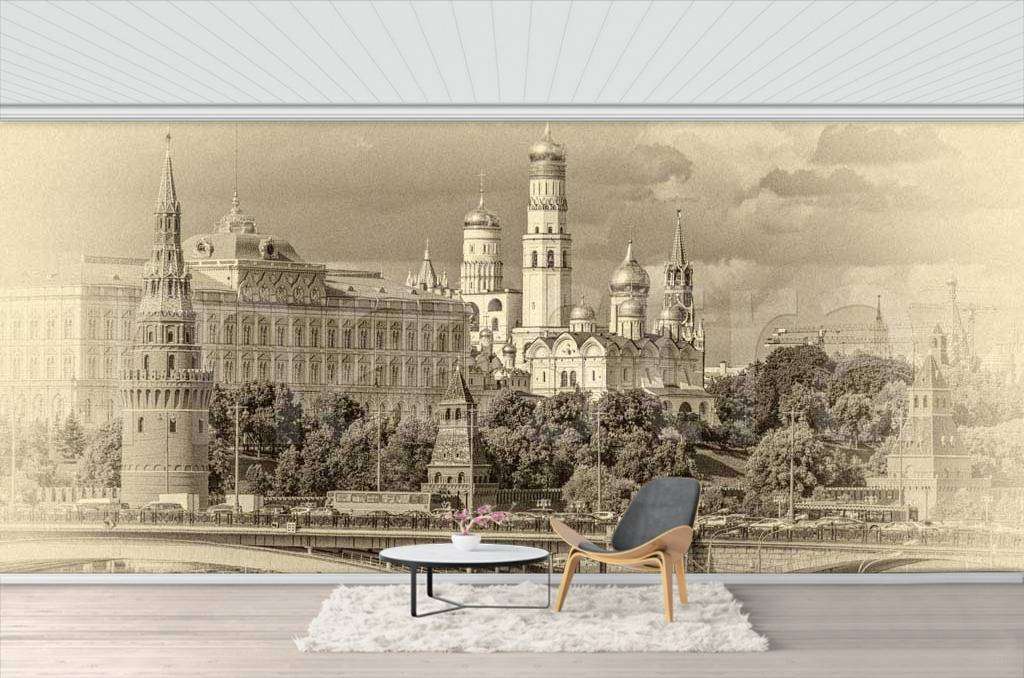 Фотообои Бесшовные обои на стену:  Состаренная картинка москвы. Артикул: 9-414  
