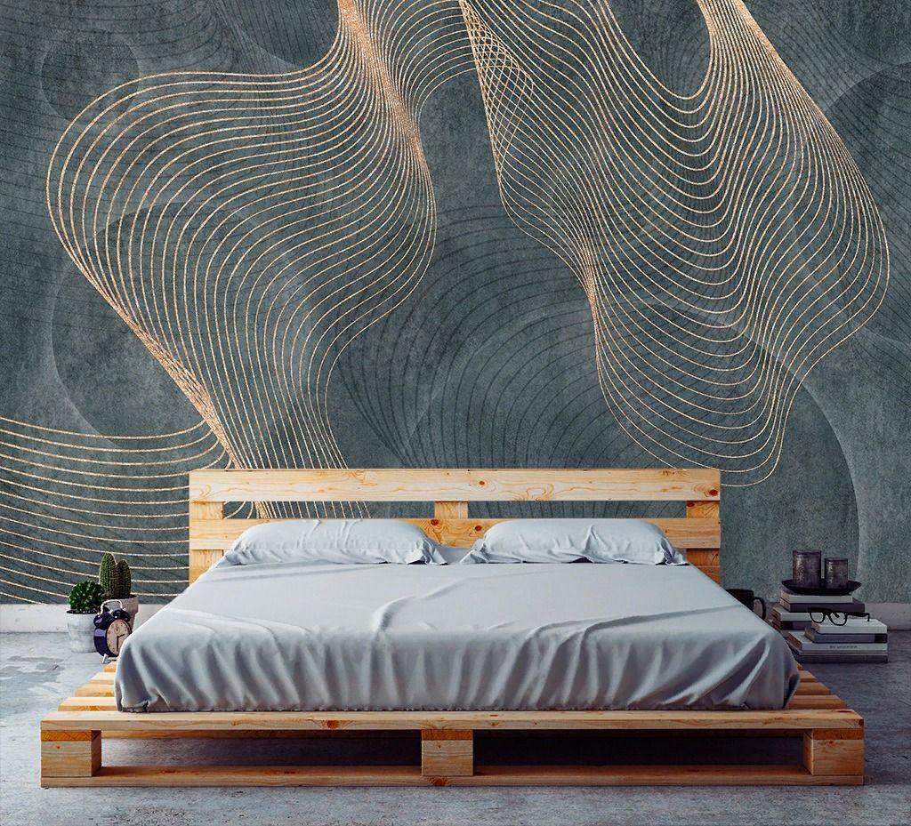 Фотообои Золотистые линии на фоне индиго  9-1774