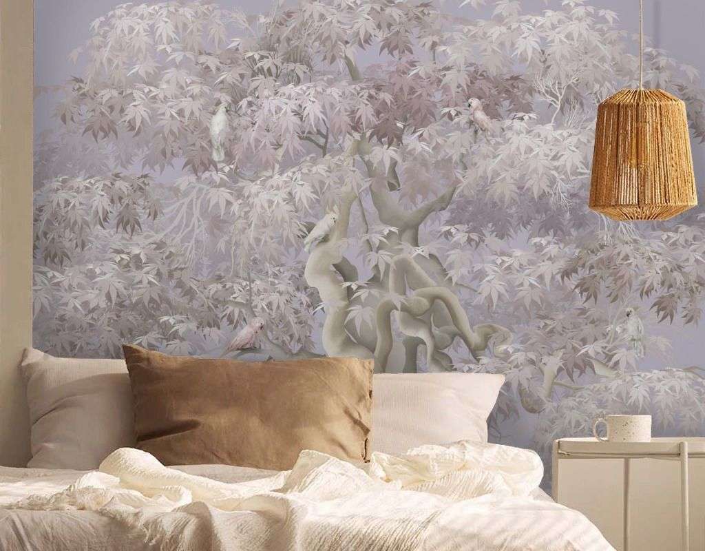 Фотообои в интерьере розовое дерево 3д  13-687 фото