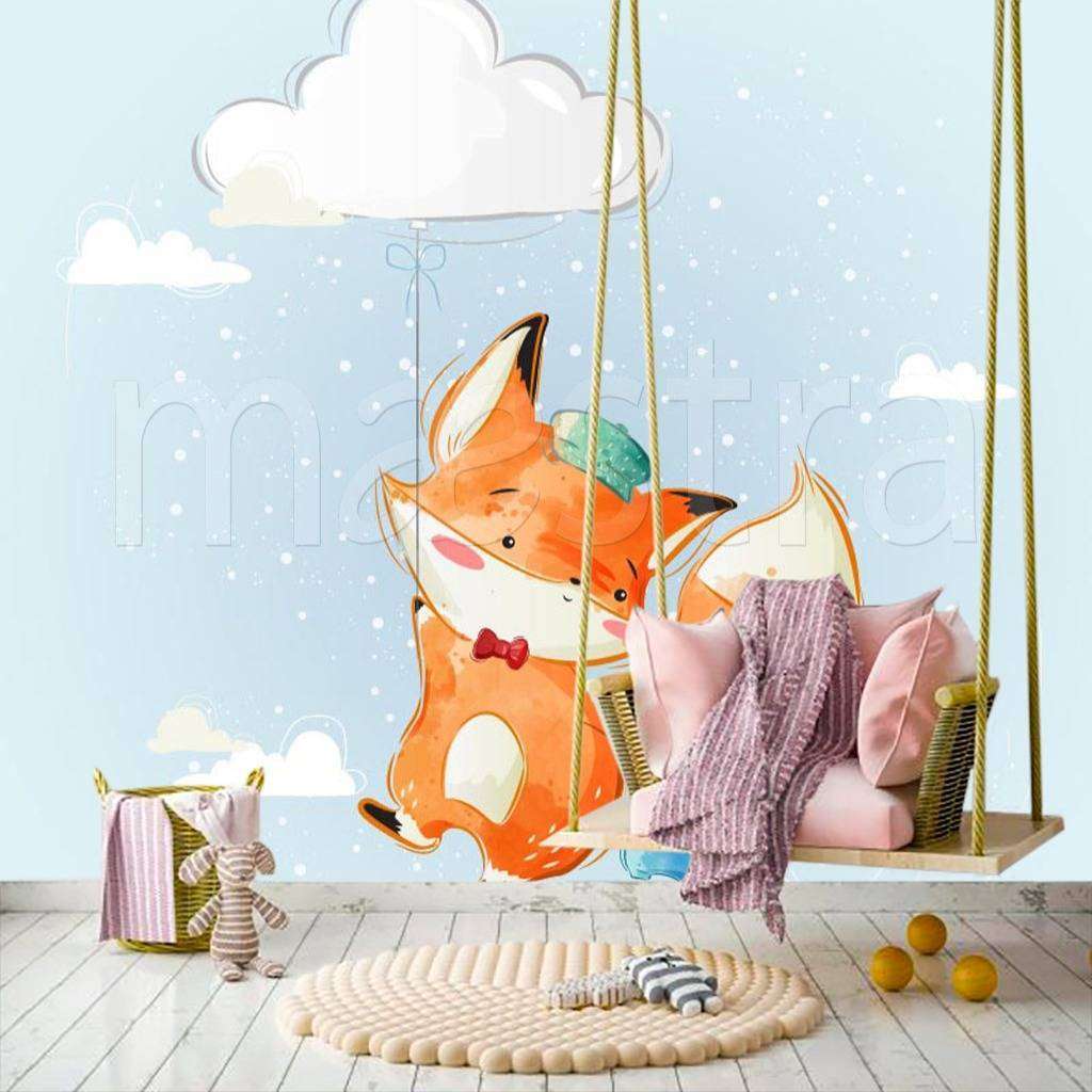 Фотообои в интерьере лисенок в небе  12-461 фото