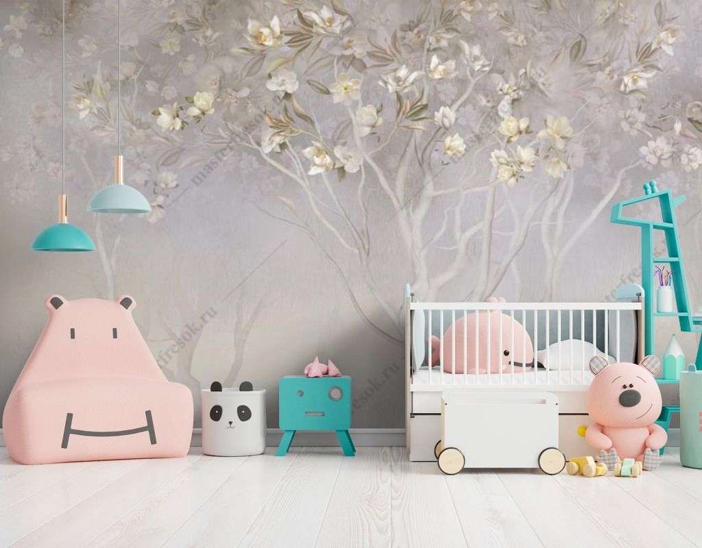 Фотообои в интерьере цветущее дерево в саду  13-464 фото