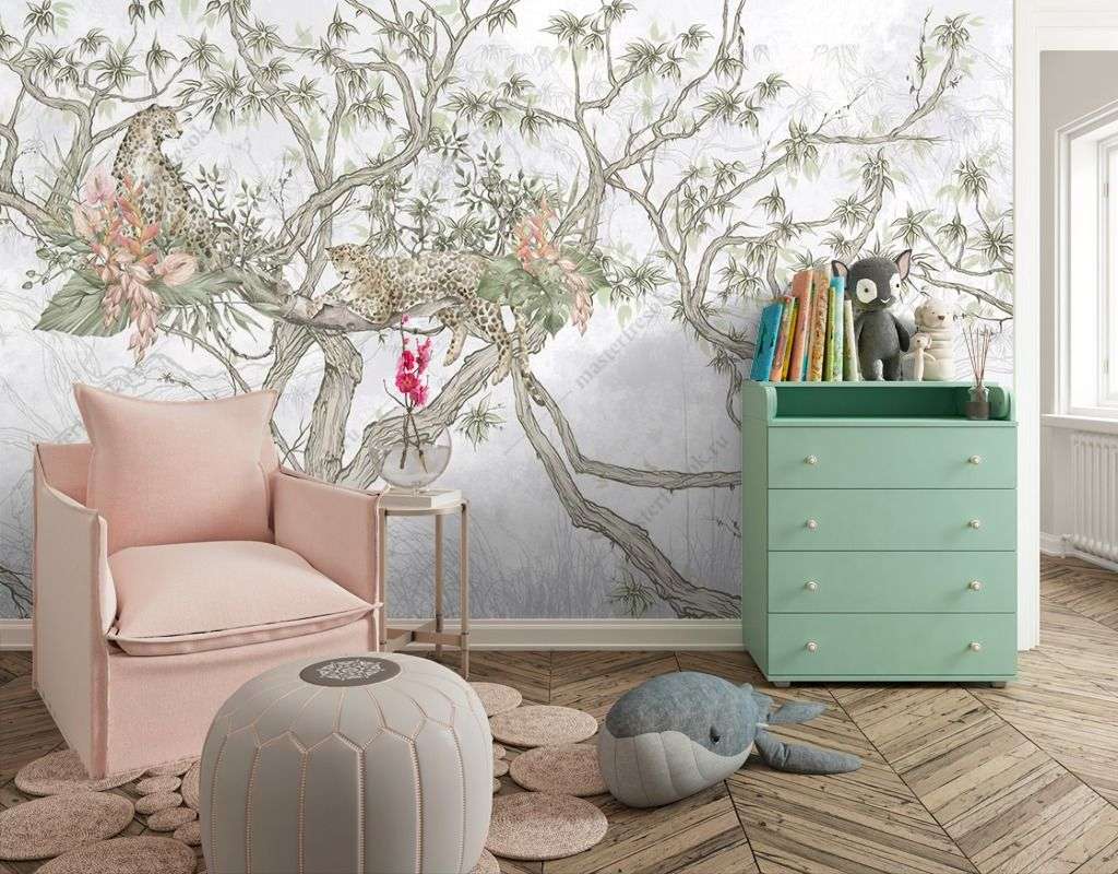 Фотообои в интерьере леопарды китайская живопись  14-448 фото