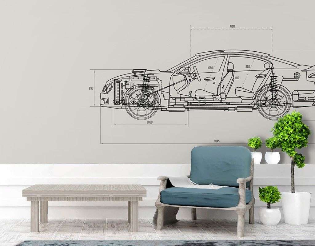 Фотообои в интерьере машина схема  9-1957 фото