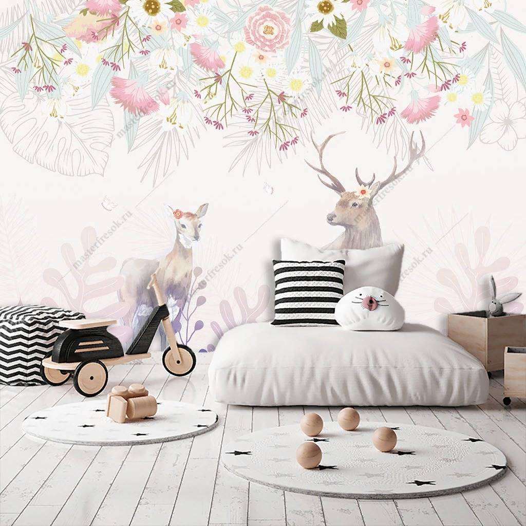 Фотообои в интерьере олени в цветах  14-125 фото
