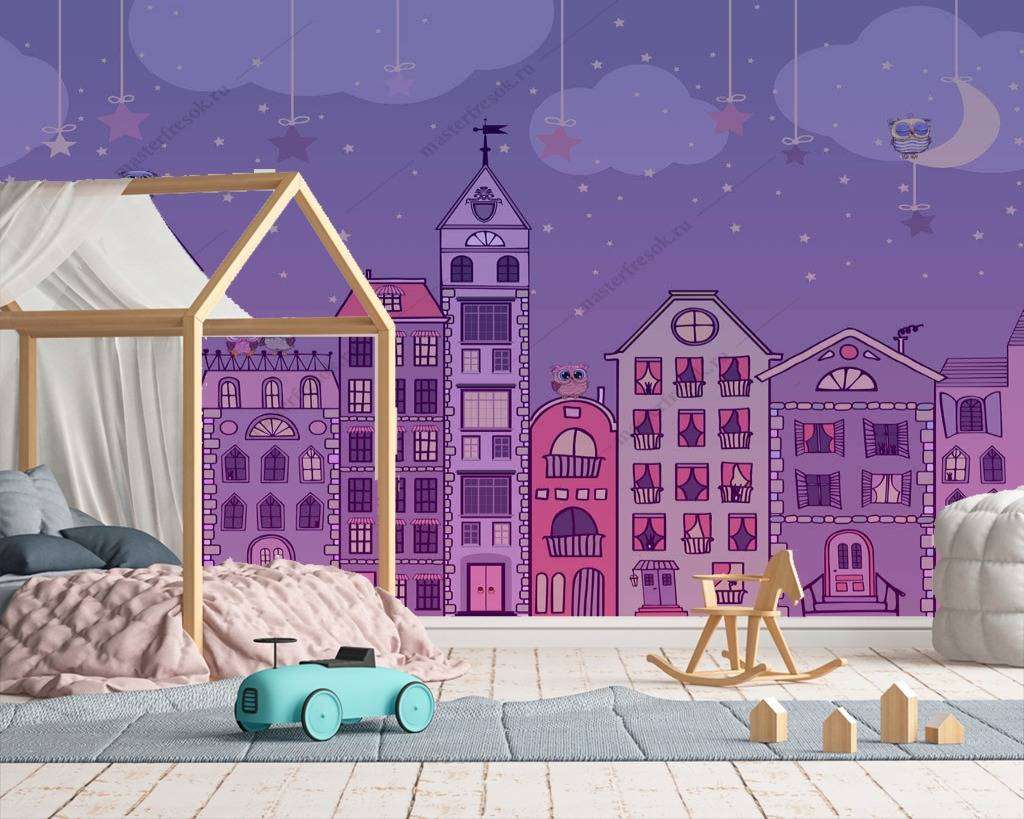 Фотообои в интерьере городок ночью  13-158 фото