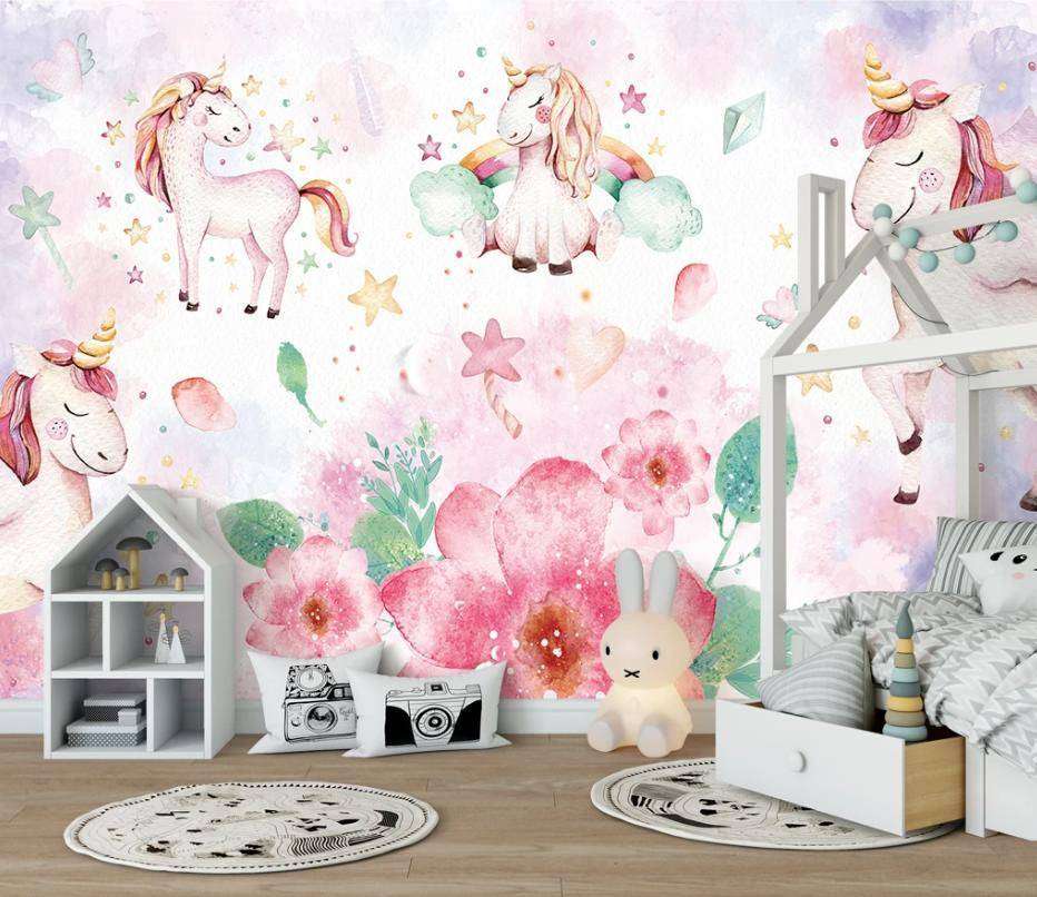 Фотообои в интерьере единороги в цветах  15-345 фото