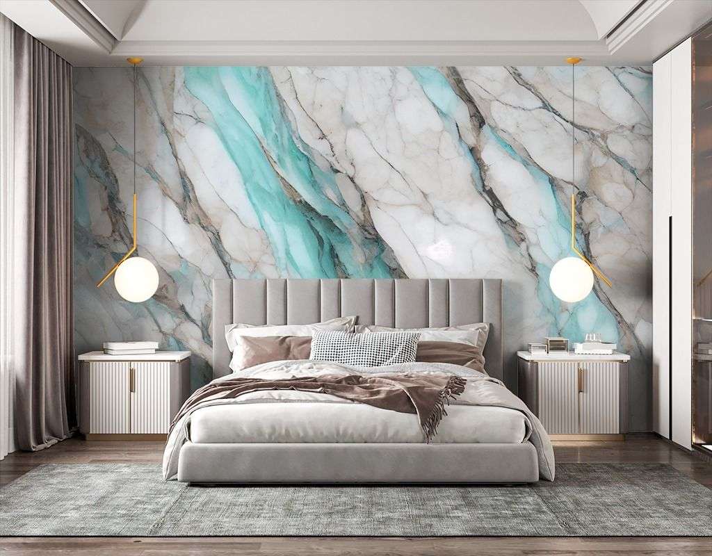 Фотообои в интерьере мрамор серо-изумрудный  9-2093 фото