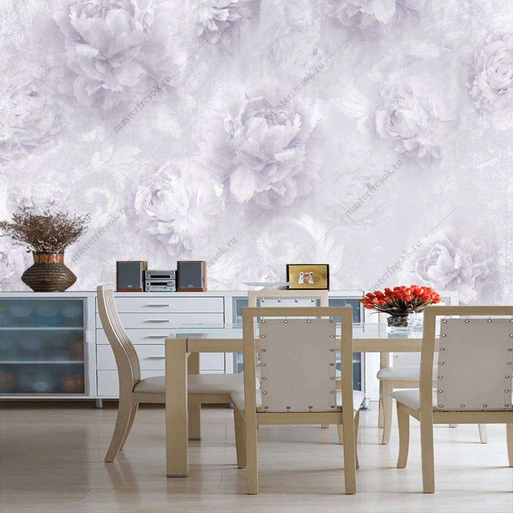 Фотообои в интерьере сиреневые пионы  10-750 фото