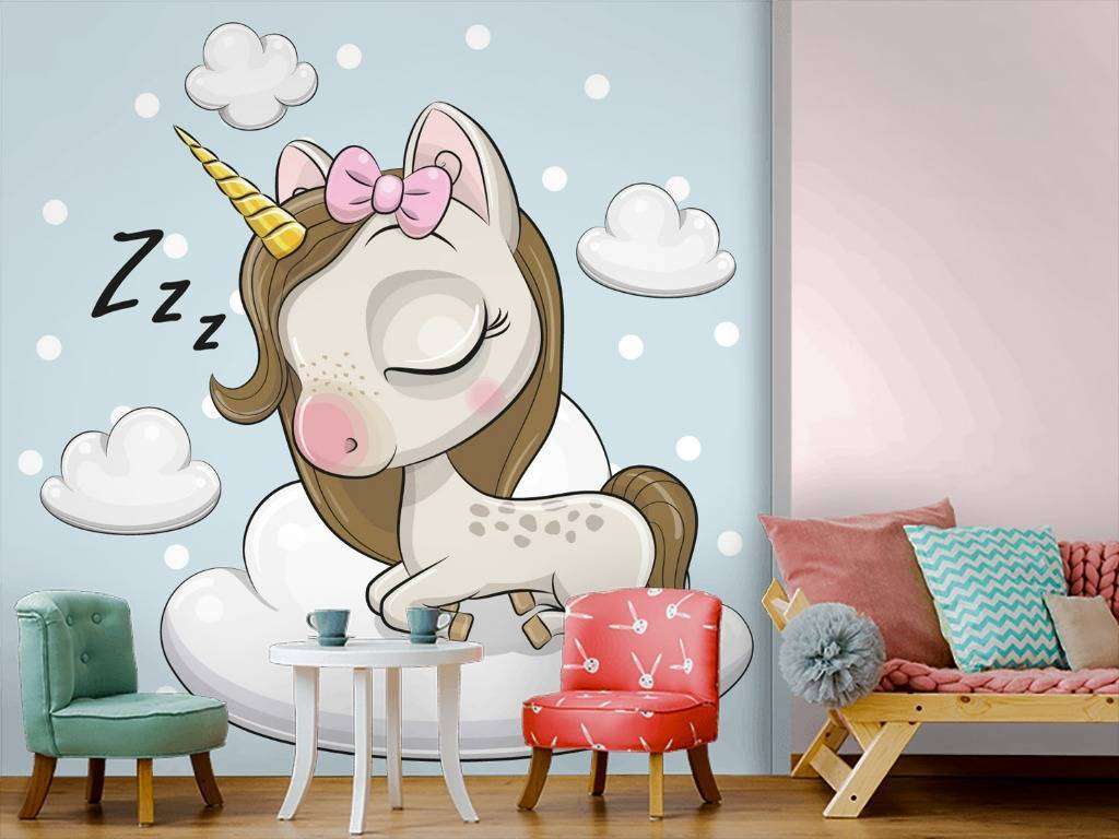 Фотообои в интерьере спящий единорог  12-603 фото