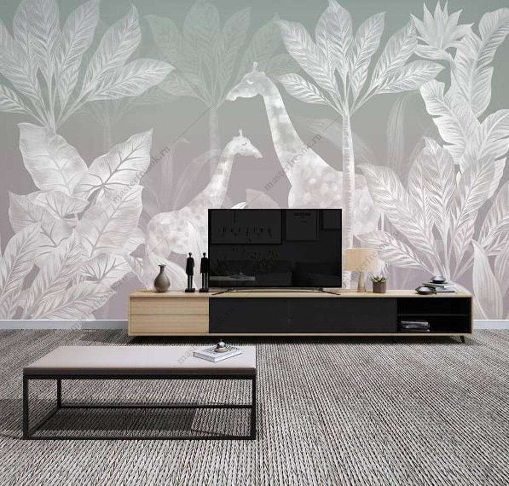 Фотообои в интерьере белые жирафы  16-119 фото