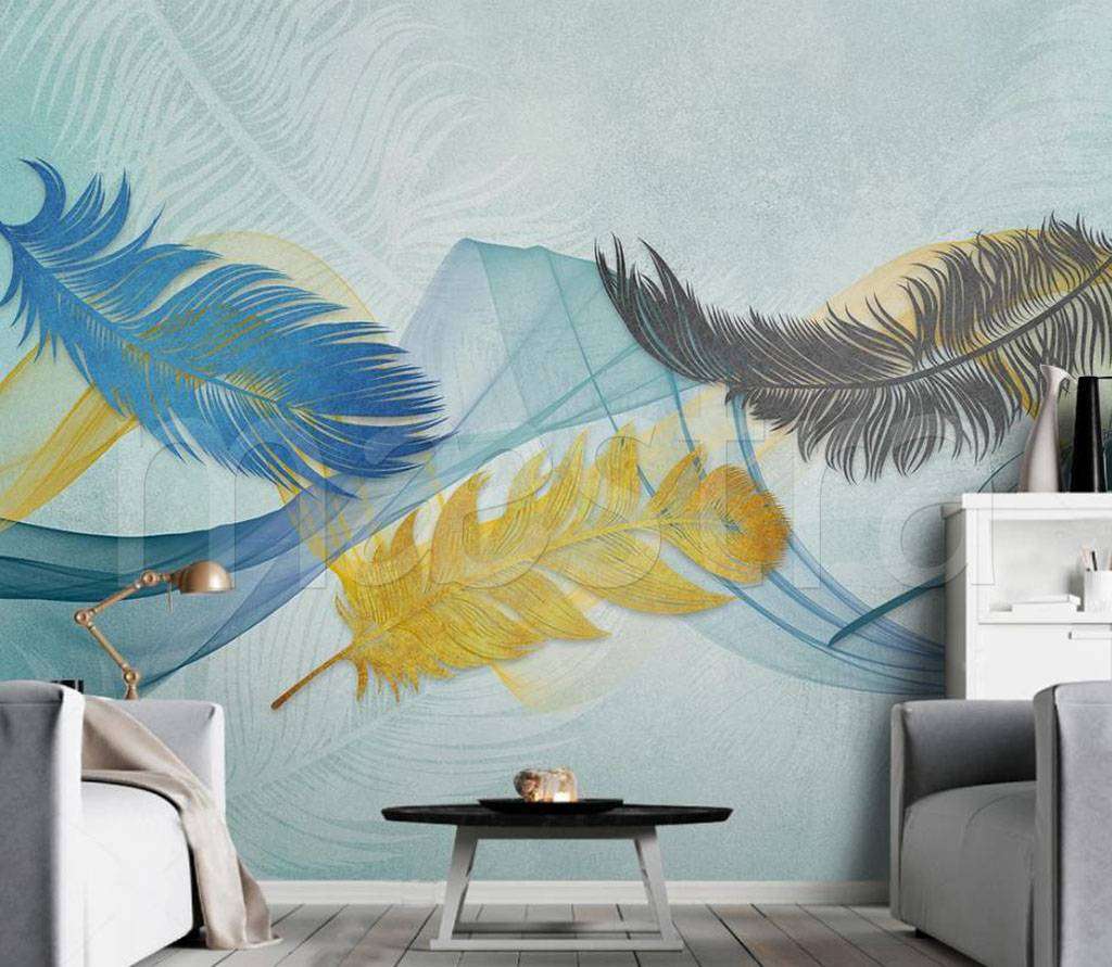 Фотообои в интерьере перья летят  15-489 фото