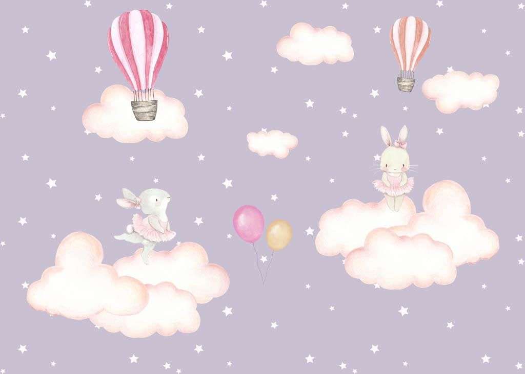 Фотообои в интерьере зайки на облаках  12-1194 фото